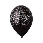 Шар латексный с рисунком 14"/36см Черный Marble серебряный