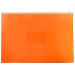 Папка на молнии " Бюрократ " А4+ ZIP Double Neon оранжевая, пластик 0,15мм, прозрачная, карман под визитку
