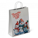 Пакет Новогодний бумажный " ПЗБМ " 25*22*12см Снеговики, крученые ручки