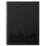 Тетрадь с пластиковой обложкой спираль А4 80л клетка " Erich Krause " Megapolis черная, офсет, выборочный УФ-лак, скругленные углы, 1 дизайн в коробке