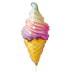 Шар фольгированный фигурный 13"/33см Мороженое рожок на палочке, крепится с помощью розетки на палочку
