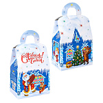 Коробка для конфет Новогодняя Домик " Миленд " Новогоднее веселье, 1000г, 14,5*22,5*9см