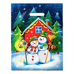 Пакет Новогодний ПЭ " Интерпак " с вырубной ручкой ПВД, 31*40см 60мкм Снежная пара