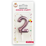 Свеча для торта цифра " KWELT " 2, розовая, 6*4*1см, на палочке, картонный блистер 14*7*1,5см, европодвес