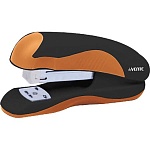 Степлер №10 на 12л " deVente " Monochrome 100скоб пластиковый, противоскользящая резиновая вставка, два режима скрепления скоб, глубина закладки бумаги 45мм, металлический механизм подачи скоб, черный с неоновым оранжевым, картонная упаковка