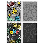 Блокнот А5 спираль сверху 80л " Академия Групп " Граффити (ассорти), клетка, обложка - матовый ламинированный картон, 4 дизайна