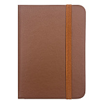 Бизнес-блокнот МАЛЫЙ ФОРМАТ А7 на резинке, искусственная кожа 80л " KWELT " Коричневый, линия, сшивка, тонированный блок, скругленные углы