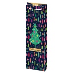 Пакет Новогодний бумажный " Мир открыток " 14*35*11см под бутылку Елка, ламинированный