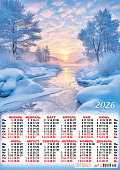Календарь А2 листовой 2026г "Зимнее солнце. Природа "