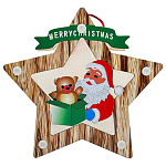 Ёлочное украшение " KWELT " Дед Мороз с подарком 15*14,5см, деревянное, RGB подсветка, пакет