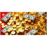 Конверт для денег " Мир поздравлений " 410 Без названия- Золотые монеты, доллары, 168*84мм, глянцевый УФ-лак, без текста