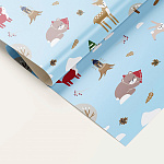 Упаковочная бумага Новогодняя " Миленд " 70*100см 10 листов, Зимний лес, в рулоне, понтон золото, 90г/м2