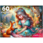 Пазлы " Рыжий кот " 60элементов Принцесса с лисичкой 33*24см, картонная упаковка 19*14*3,5см