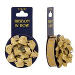 Набор для упаковки подарков: бант звезда 7см + лента 4м, золотой глиттер со звездочками, картонная упаковка, европодвес