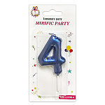 Свеча для торта цифра " KWELT " 4, синяя  6*4*1см, на палочке, картонный блистер 14*7*1,5см, европодвес