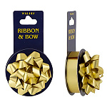Набор для упаковки подарков: бант звезда 7см + лента 4м, золотой Сатин, картонная упаковка, европодвес