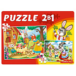 Пазлы " Рыжий кот " 2в1 Макси. 15+15элементов Мир сказок №9, картонная упаковка 3,5* 14,4*19,9см