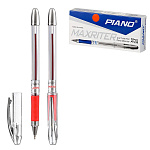 Ручка шариковая " Piano " Maxriter красная 0,5мм, толщина письма 0,25мм, резиновый держатель, игольчатый пишущий узел, чернила на масляной основе, металлический наконечник, прозрачный корпус, прозрачный колпачок с серебристым клипом