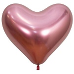Шар латексный фигурный " Браво " 14"/36см зеркал Сердце Рефлекс розовый