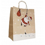 Пакет Новогодний бумажный крафт " ПЗБМ " 26*35*15см Дед Мороз, крученые ручки